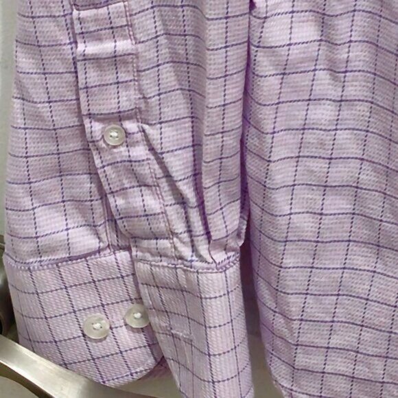 Tattersall London Long Sleeve Dress Button Shirt - 15.5 34/35 Pink with Purple - Picture 5 of 12